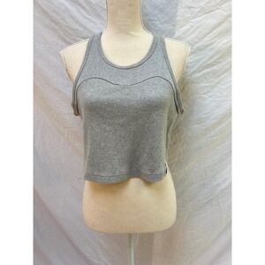 Adidas Womens Lounge Ribbed Cropped Tank Top Racerback Activewear Gray Large